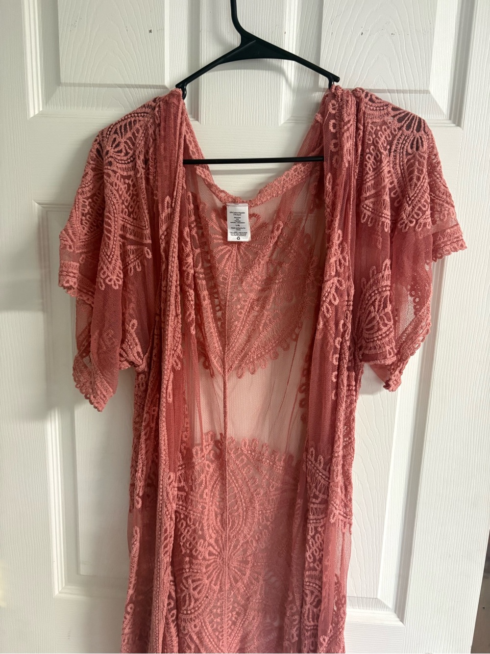Sheer Lace Kimono Duster in Dusty Rose